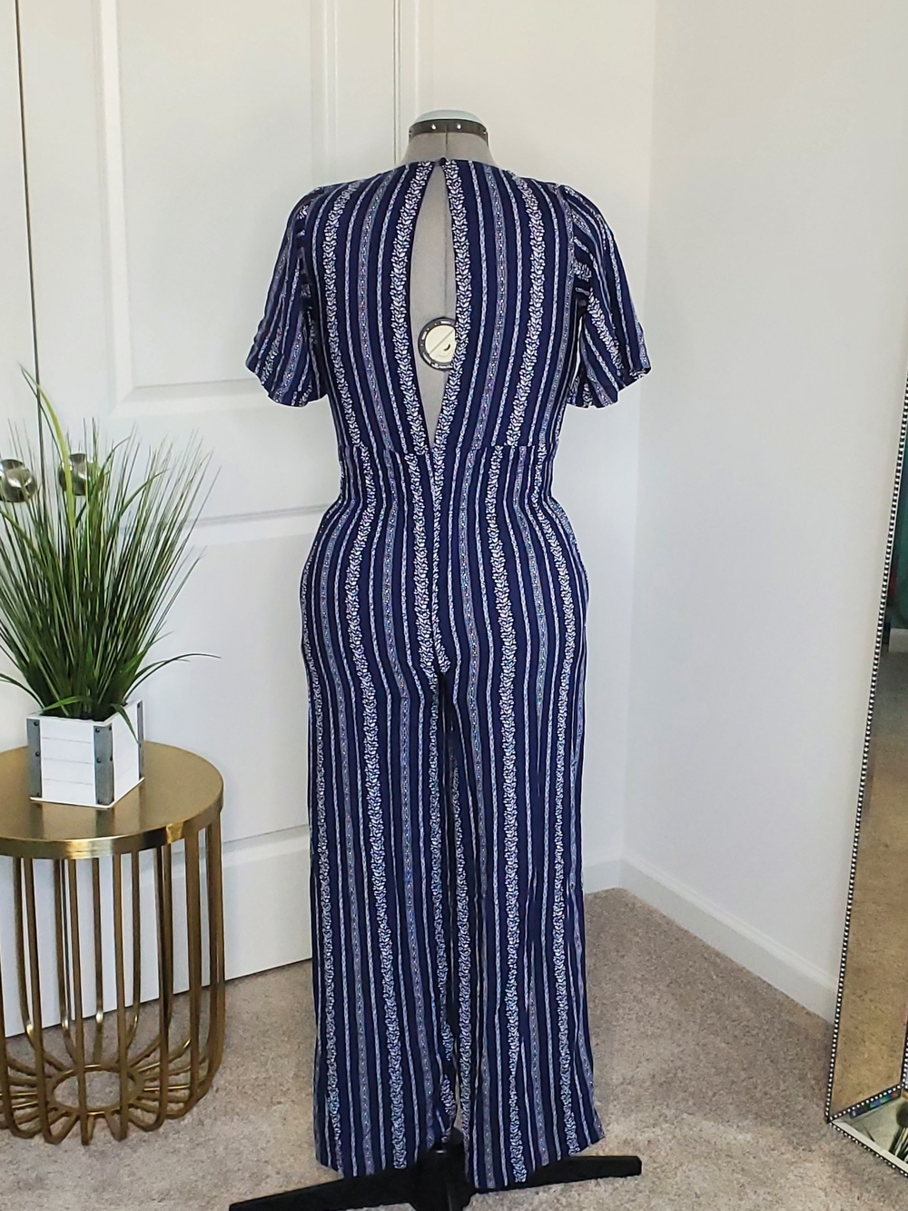 Derek Heart Women's V-Neck Jumpsuit, Blue/White (Size S) - Picture 3 of 7